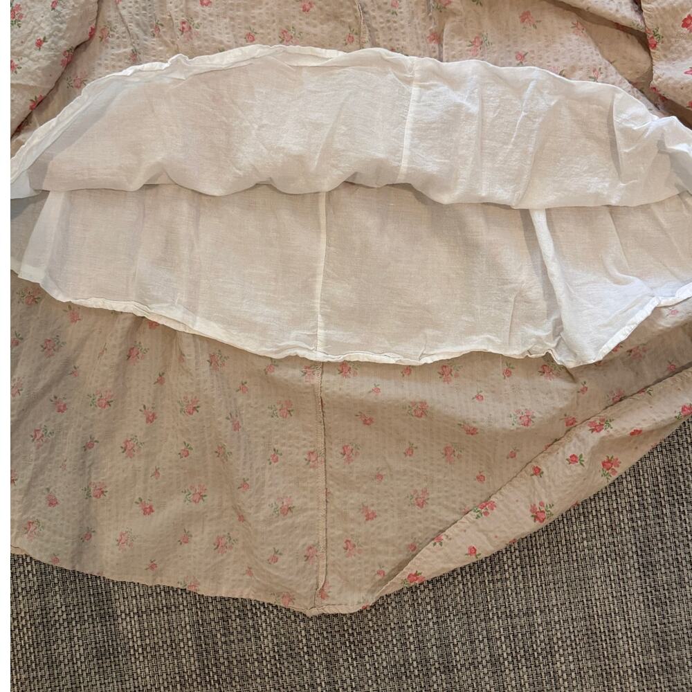 R VIVIMOS Cotton Floral Print Puff Sleeves Smocked Ruffles Midi Dress Beige XL - Picture 6 of 7